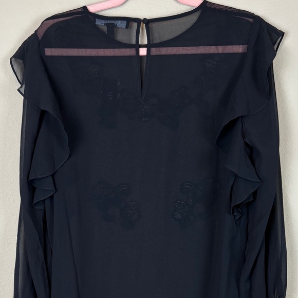 WHBM Black Sheer Long Sleeve Tunic Blouse with Floral Appliqué/Ruffle Accent NWT - Picture 7 of 13
